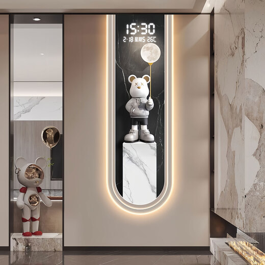 Electronic clock hanging wall long strip modern light luxury living room Wanli wall clock violent bear high-end entrance vertical strip decoration 14699 with digital display clock 14699 with digital display 30*90cm x regular painting lightless digital display screen+
