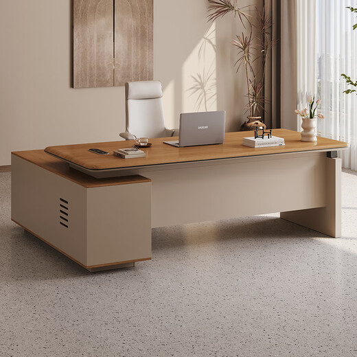 Shuxuan (SHUXUAN) E0 level environmentally friendly light luxury office desk boss table and chair combination simple modern financial table president desk manager table 2.0m boss table + 2.0m bookcase with multi-function cord box cover