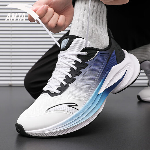 ANTA Stinger 6 Men's Shoes Professional Cushioning Rebound Running Shoes Winter Leather Water-Repellent Sports Shoes Men's Jump Rope Training Shoes Stinger 6 Generation - Pure White/Signal Blue/Basic Black Leather 44 Official Genuine