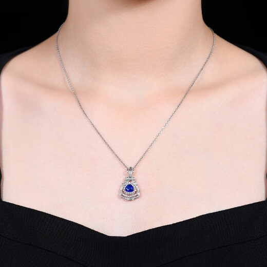HEEKAIYI Sapphire Necklace for Women Royal Blue 18k Gold Diamond Pendant Chinese Valentine's Day Birthday Gift for Wife and Girlfriend Selected 1 Carat/Royal Blue 1 Carat Contains 18k Gold Chain