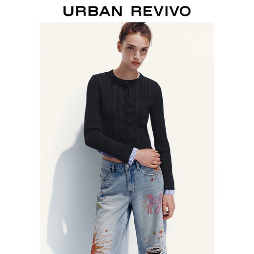 UR HOT 2025 new autumn women's fake two-piece plaid stitching knitted cardigan UYL950140