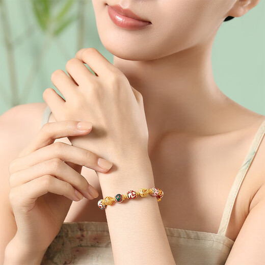 Chow Tai Sang Oriental Garden National Fashion Bracelet Chalcedony Ancient Style Hydrangea Streamer Bracelet New Chinese Style Birthday Gift for Girlfriend