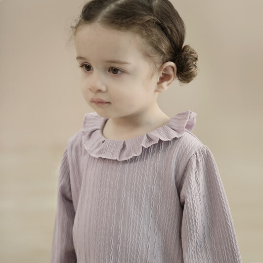 Bali piggy baby girl T-shirt autumn long-sleeved clothes children's autumn clothing sweet and cute lace doll shirt spring and autumn girls' tops Orchid Purple 90