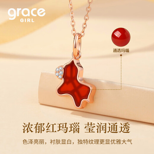 Grace Girl 18K Gold Get Rich Instantly Diamond Necklace Women's Fashionable and High-Level Clavicle Chain Valentine's Day Birthday Gift for Girlfriend 18K Gold Small Fuma Pendant + 18K Gold Chain