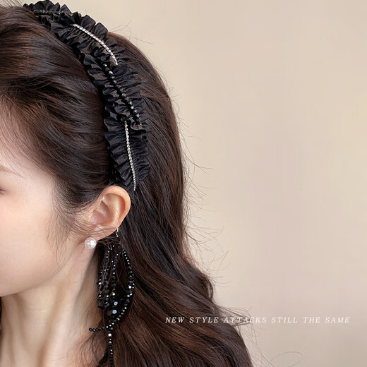 Kamalun (KAMALUN) light luxury women's headband 2025 new tassel headband face wash hairpin hairband high-end hair accessories high skull headband black tassel brand gift box