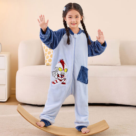 Ultraman men's and large children's flannel one-piece pajamas autumn and winter thickened boy baby children's coral velvet sleeping bag Ultraman men's thin style 125