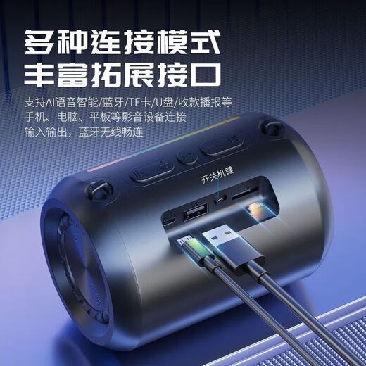 Voice of Berlin New Car Smart Bluetooth Speaker Super Subwoofer Large Volume High Quality 818 Black Intelligent Voice Control-RGB Cool Light Immersive Listening Enjoyment