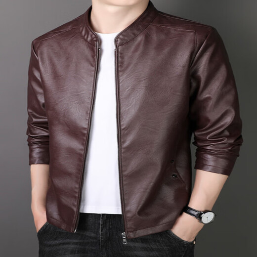 Playboy (PLAYBOY) Selected Leather Jacket Men's Spring and Autumn Stand Collar Loose Leather Business Casual Leather Jacket Trendy Youth Motorcycle Jacket Black (8802) Velvet 6XL (200-220Jin Jin is equal to 0.5 kg)