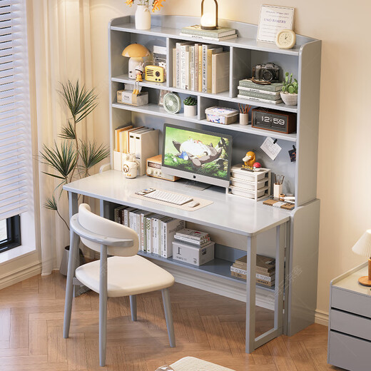 Huixun solid wood folding desk bookshelf integrated desk student computer desk home study table small apartment retractable abbreviation desk walnut color #folding desk + bookshelf 80cm*60cm*75cm total height 175cm