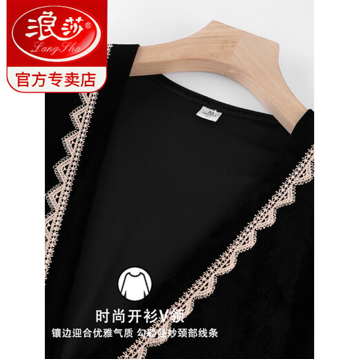 LangSha autumn and winter new gold velvet couple pajamas, feminine three-piece set, men's long-sleeved Korean style home clothes MD3701 black couple M, women get men's XL