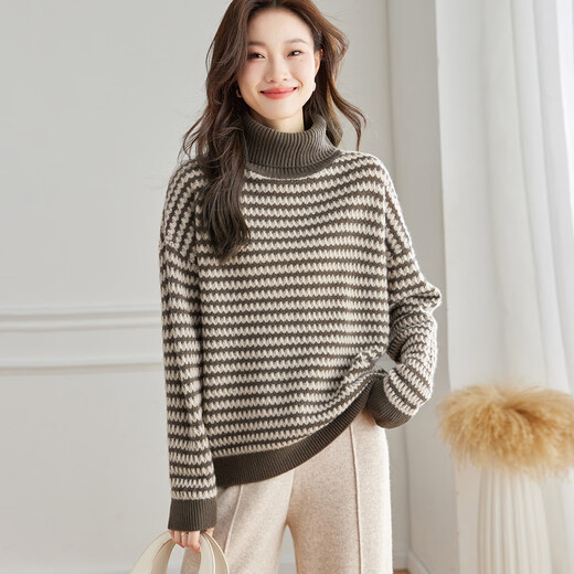 Shexi (Srcr) turtleneck pure wool sweater women's retro sweater outer wear autumn and winter lazy loose knitted thick base
