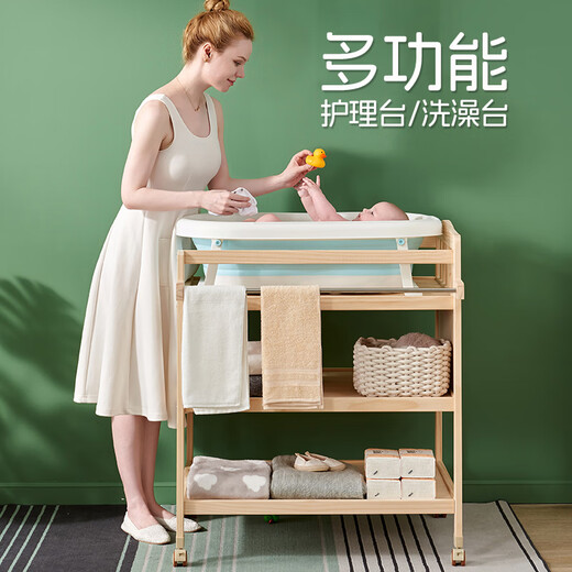 Benetree solid wood changing table baby care table massage and touch multi-functional newborn baby removable crib double changing table (all solid wood) + cotton pad + storage box