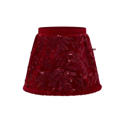 Little Naive children's sequin skirt autumn and winter new velvet fur edge skirt girls versatile skirt red 140