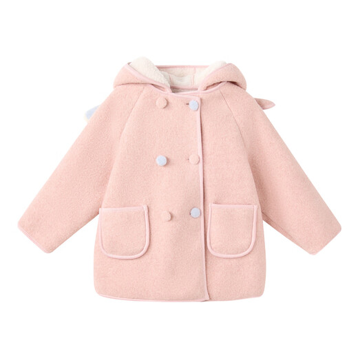 笛莎（DEESHA）童装女童大衣2025冬季款女孩可爱兔耳朵连帽呢大衣羊羔绒外套