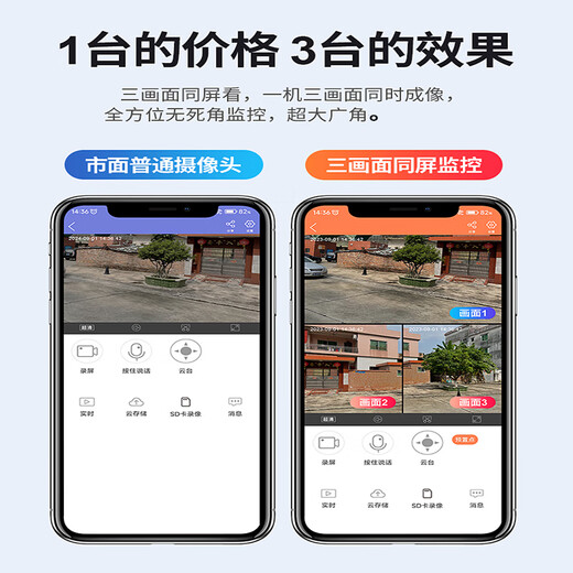 Police 4G camera three-screen indoor outdoor lifetime recharge-free traffic without plugging in network cable mobile phone remote monitor home 360-degree panoramic view with night vision tracking