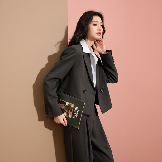 Sancai 2025 Autumn New Casual Suit Jacket Short Suit Double Breasted Commuting Z Dark Gray S 155/80A