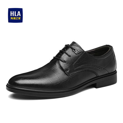 Heilan House (HLA) 2025 new breathable cowhide shoes for men for work interviews, casual wedding grooms shoes, fashionable height increasing derby shoes for men, black (HAAPXM4DBG576) 40 (the size is one size larger, the photo is one size smaller)