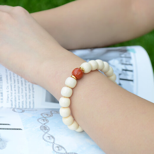 Her generation natural mammoth ivory old-style bead bracelet ice material Buddhist beads rosary bracelet with certificate birthday gift 9*10MM (766568)