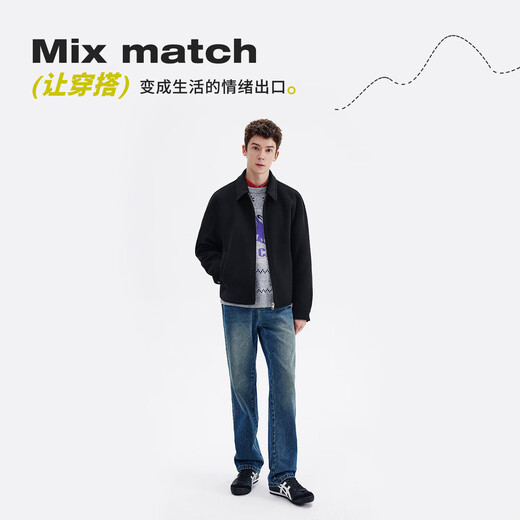 Navigare Italian small sailing short woolen jacket men's 2025 autumn and winter new wool wide lapel jacket dark night black M