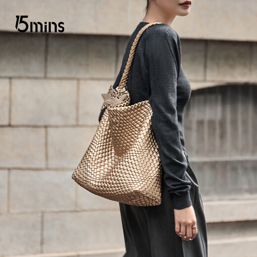 15MINS Tote Bag Commuting Bag Women's Large Capacity Shoulder Tote Bag Niche Woven Bag Women's Bag Birthday Gift
