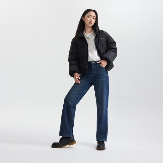 Lee25 autumn and winter new 429 standard straight leg thickened velvet dark blue women's warm jeans dark blue 27