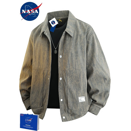 NASADKGM Jacket Men's Plush Gown Workwear Shirt Jacket Men's Loose Casual Versatile Couple Tops Plus Size Men's Beige Regular L