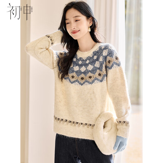 Chu Shen's Autumn and Winter Knitted Sweater Women's Classic New Year's Annual Party Round Neck Fair Isle Pattern Versatile Sweater Top S54Z065