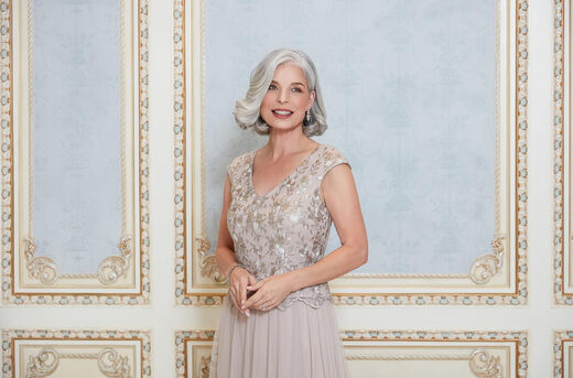 Alex Evenings Women's Long V-Neck Embroidered Mother of the Bride Dress Taupe 10