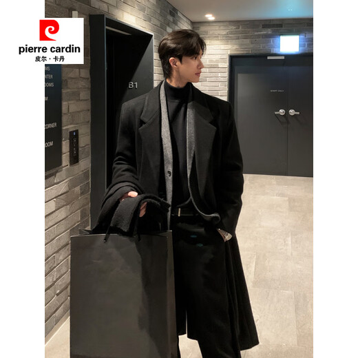 皮尔卡丹（pierre cardin）春秋韩版美拉德毛呢大衣男感中长款垫肩风衣过膝宽松呢子外套 咖啡色（加棉里衬） XL