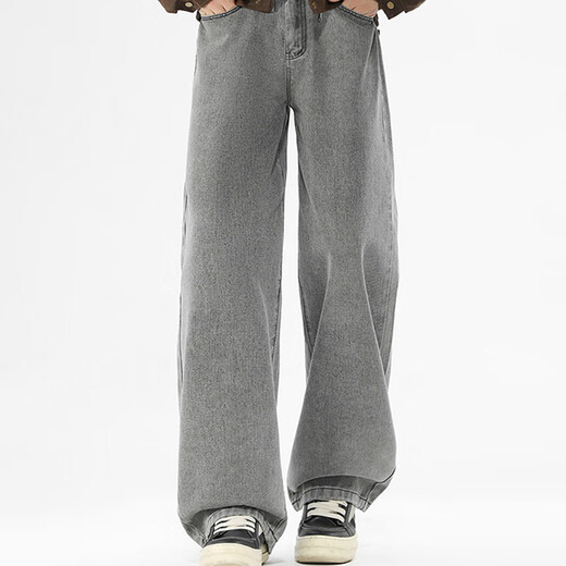 MINISO jeans men's straight-leg American high street trousers youth loose wide-leg pants men's versatile high-end casual pants light blue L /175 (weight 110-130Jin Jin equals 0.5 kg)