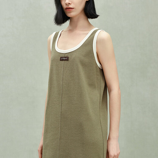 欧时力OCHIRLY 撞色吊带连衣裙背心裙宽松休闲外穿2025秋季新品 浅军绿 XS