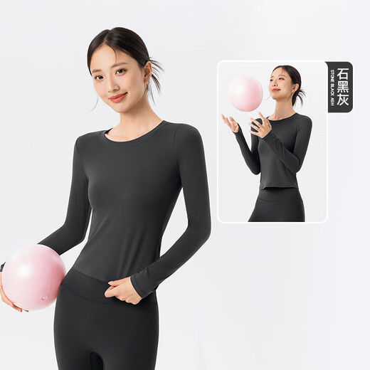 LULUUVTTOH autumn and winter long-sleeved yoga clothes for women, round neck, slim fit, sports T-shirt, Pilates training fitness clothes top, strawberry milkshake M