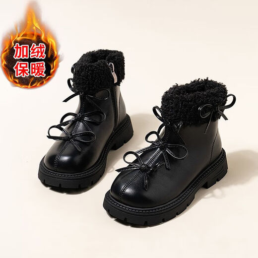 Ye Yu Girl Princess Velvet Genuine Leather Boots Soft Sole 2025 Baby Style Boots Winter New Big Children's Warm Cotton Boots Black Collection Order Priority Delivery 28 Inner Length 17.2cm