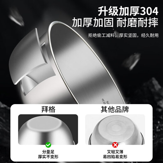 BAYCO 304 stainless steel basin, vegetable basin, salad bowl, thickened noodle and egg basin, seasoning basin with scale 17CM BG8308