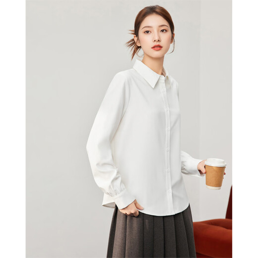 IEF/Aiyifu 2025 new autumn Korean version simple commuting temperament right shoulder casual versatile shirt top white L