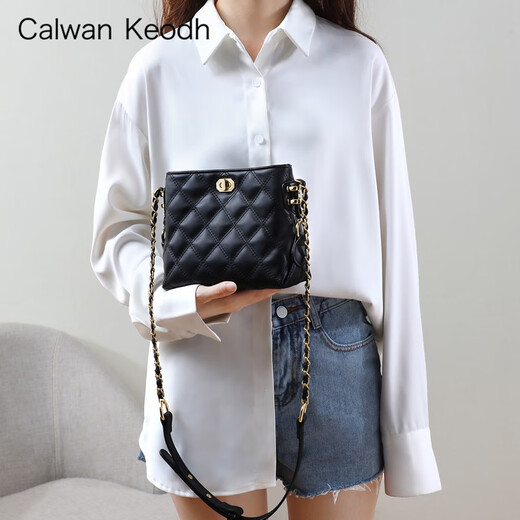 CALWAN KEODH bag women's bag new leather chain crossbody bag large capacity light luxury high-end birthday and New Year gift for girlfriend black brand fashion versatile rhombus bag