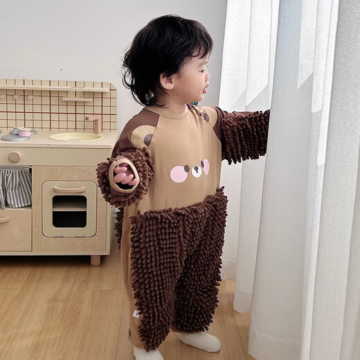 纪奈落爬爬服爬行服婴儿秋冬宝宝户外防脏擦地罩衣拖地春秋拖布连体衣服 拖把熊长袖90码【适合身高73-78cm】 均码