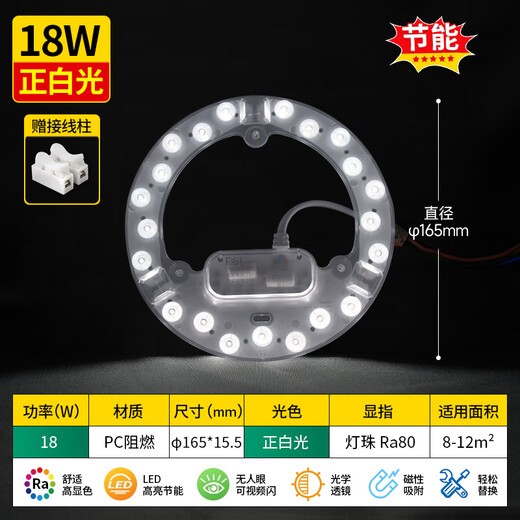 Foshan Lighting (FSL) led ceiling lamp wick replacement magnetic lamp plate patch modification lamp panel energy-saving round lamp 18W/positive white light