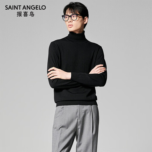 Angel Bird Wool Sweater Men's 2025 Fall Men's 100% Sheep Wool Business Casual Long Sleeve Sweater Turtle Collar Sweater Black XL -50(180/100)