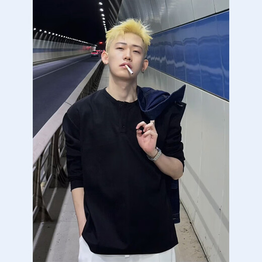 Du Xiaoxian cleanfit black Henry collar long-sleeved T-shirt men's spring and autumn American sweatshirt high-end inner layering shirt black XL recommended 120-140Jin Jin equals 0.5 kg