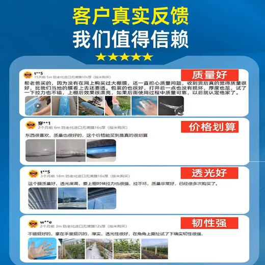 Greenhouse plastic film non-drip film agricultural greenhouse film PO film vegetable planting anti-fog high light transmittance anti-aging longevity film national standard thickness non-drip film 10 silk (0.10 mm) official authentic 10 meters wide 12 meters long