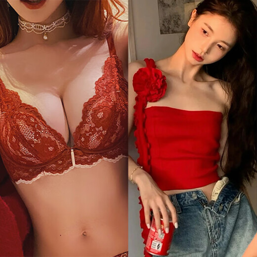 Victoria Palace Lace Bra Set Underwear Women's Push Up Adjustable Side Breast Small Breast Bra Sexy Wireless Push Up Push Up Red (Single Piece) L 80=36 (AB Universal)