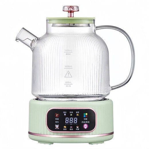 Health pot all glass 0 glue kettle office mini tea maker stewing all-in-one electric kettle home green 1.5L no tea leakage/12H smart constant temperature