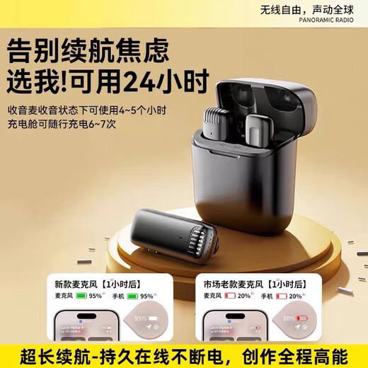 Pengjing wireless radio mic lavalier microphone clip-on live broadcast equipment full set of radios for mobile phone short video shooting mic mobile phone noise reduction outdoor tiktok anchor one to two TC interface lavalier mic deep noise reduction + ultra-clear radio
