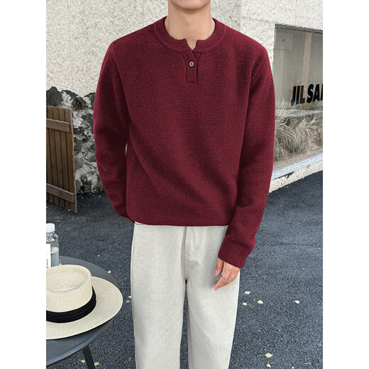 Kuraishi Kazuki American pineapple check Henry collar sweater men's autumn and winter loose casual warm trendy versatile base layer beige L