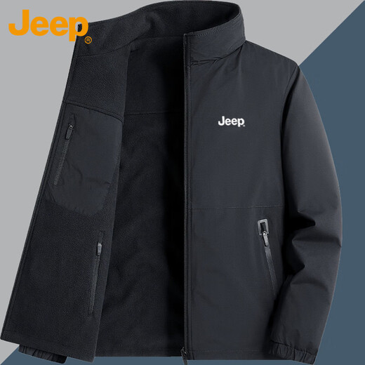 Jeep (JEEP) jacket men's velvet thickened warm jacket autumn and winter stand-up collar casual loose clothes dark gray velvet XL