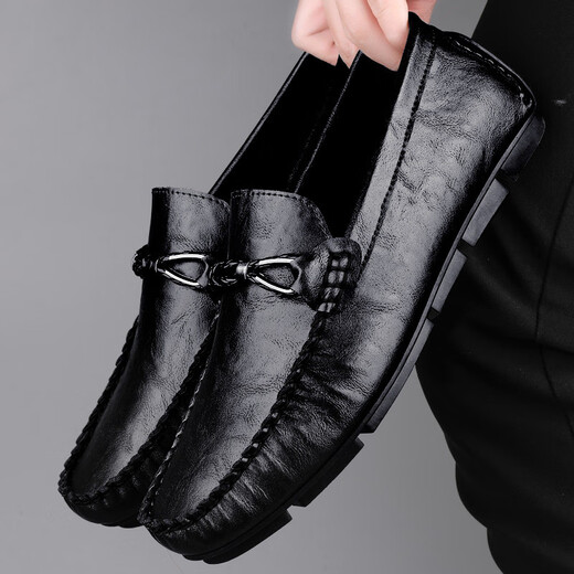
SATCHI Light Luxury 2025 Summer New Genuine Leather Beanie Shoes Men's Lazy Loafer Soft Sole Business Men MT9913 Black 38