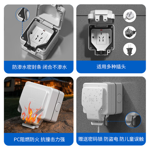 International Electrician Type 86 socket waterproof box self-adhesive switching power supply protective cover splash-proof box bathroom toilet socket waterproof cover IP66 waterproof five-hole 10A socket
