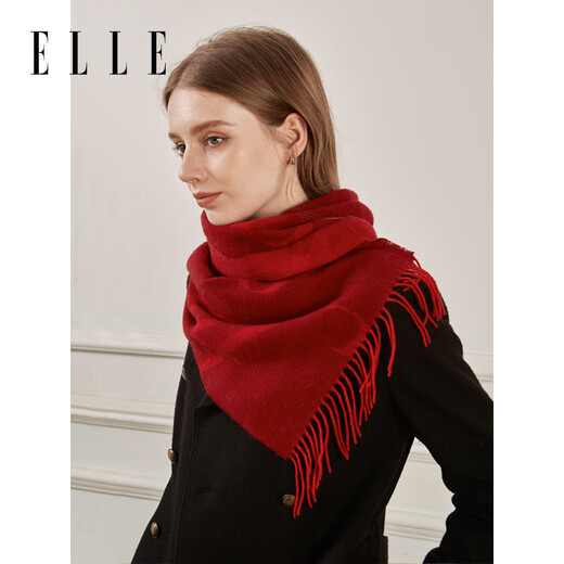 ELLE 100% sheep wool red scarf for women autumn and winter warm scarf jacquard fashion versatile gift box