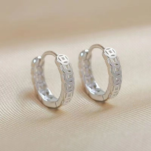 NSYCA Old Phoenix 9999 sterling silver earrings for women, Western-style copper coin earrings, temperament, anti-allergic pure silver ring earrings, coin earrings, the same style as Lao Fengxiang, 3.12 grams, with counter gift box packaging, the same style as Lao Fengxiang
